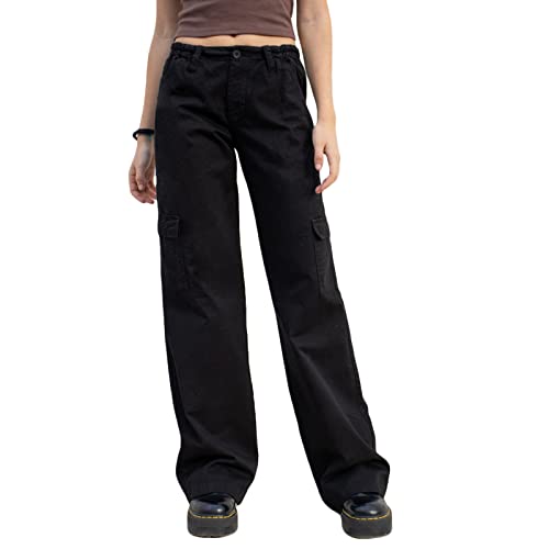 PDYLZWZY Damen Mädchen hohe Taille Cargo Hose gerade weites Bein Baggy Jeans Y2K Gothic Denim Hose Streetwear mit Taschen von PDYLZWZY