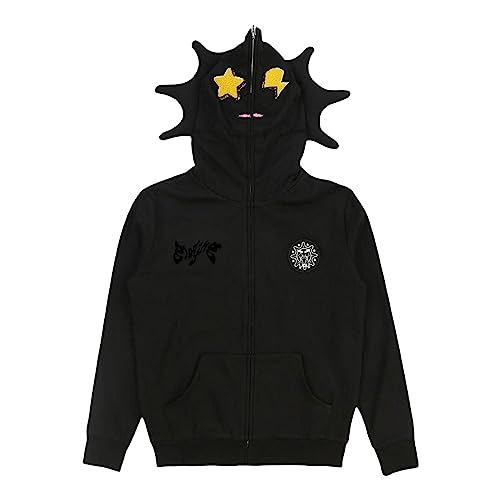PDYLZWZY Damen Männer Y2k Full Zip Up Sweatshirt Jacke Neuartige Gothic Totenkopf Grafik Bedruckt Langarm Kapuzenpullover mit Taschen Übergröße Herbst Streetwear (Black, L) von PDYLZWZY