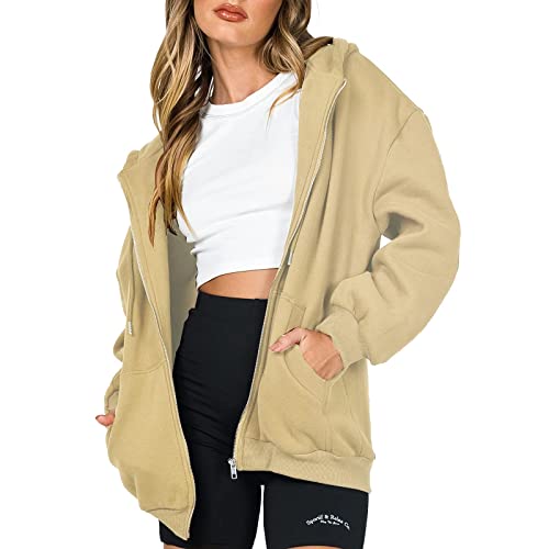 PDYLZWZY Damen Oversized Full Zip Kordelzug Hoodies Sweatshirts Langarm Y2K E-Girl Pullover Jacken mit Taschen (z1, XL) von PDYLZWZY