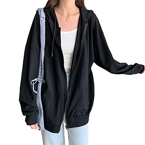 PDYLZWZY Damen Oversized Full Zip Kordelzug Hoodies Sweatshirts Langarm Y2K E-Girl Pullover Jacken mit Taschen (z8, XL) von PDYLZWZY