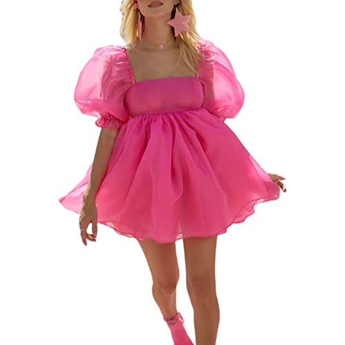 PDYLZWZY Damen Puffy Sleeve Ballkleider Tüll Abendkleid Quadratischer Kragen Rüschen Prinzessin Ballkleid Minikleid (z1, L) von PDYLZWZY
