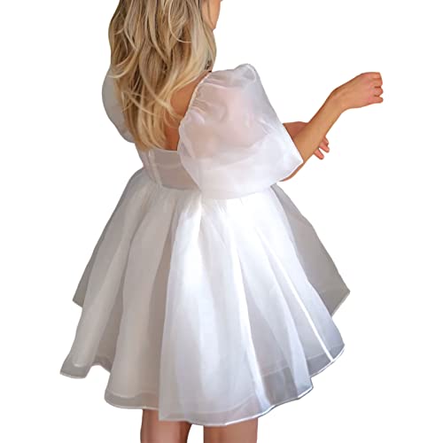 PDYLZWZY Damen Puffy Sleeve Ballkleider Tüll Abendkleid Quadratischer Kragen Rüschen Prinzessin Ballkleid Minikleid (z2, L) von PDYLZWZY