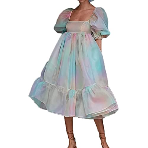 PDYLZWZY Damen Puffy Sleeve Ballkleider Tüll Abendkleid Quadratischer Kragen Rüschen Prinzessin Ballkleid Minikleid (z9, L) von PDYLZWZY