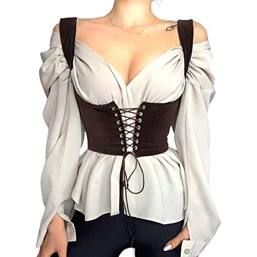 PDYLZWZY Damen Schnürung Underbust Korsett Belt Taille Training Korsett Top sexy Steampunk Bustier Tailler Corset Bustier Crop Top für Halloween -Kleid (Brown , S ) von PDYLZWZY