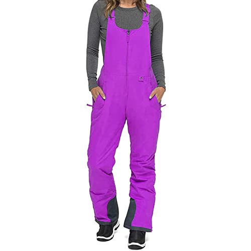 PDYLZWZY Damen Skihose isoliert Wasser resistent Ski Schnee Lätzchen Hosen Windproof Zip Front Jumpsuit Snowboard Hosen Winter Overalls (Lila, XXL) von PDYLZWZY