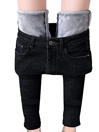 PDYLZWZY Damen Thermohose mit Innenfleece Winterhose Heiß Warm Gefütterte Jeans Straight Hose mit Weitem Gummizug Band Jeans Leggings Fleece Treggings Damen Große Größen (z1, S) von PDYLZWZY