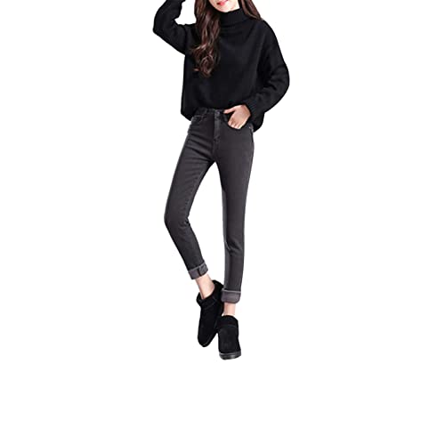 PDYLZWZY Damen Thermohose mit Innenfleece Winterhose Heiß Warm Gefütterte Jeans Straight Hose mit Weitem Gummizug Band Jeans Leggings Fleece Treggings Damen Große Größen (z6, M) von PDYLZWZY