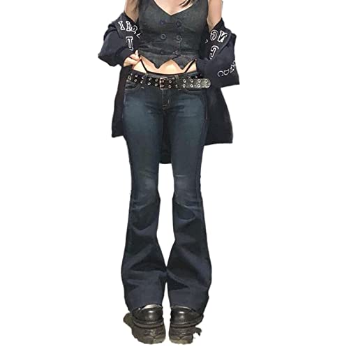 PDYLZWZY Damen Y2K Low Rise Straight Wide Leg Hose Ästhetische Baggy Pants Grunge Denim Schlaghose Harajuku Flare Jeans (B, S) von PDYLZWZY