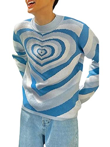 PDYLZWZY Damen Y2k Strickpullover Geometrisches Muster Beiläufige Langarm College Wind Strickpullover Pullover Strickwaren (z10, XL) von PDYLZWZY