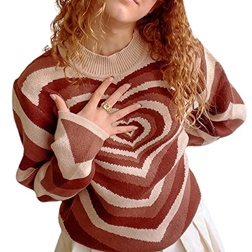 PDYLZWZY Damen Y2k Strickpullover Geometrisches Muster Beiläufige Langarm College Wind Strickpullover Pullover Strickwaren (z9, S) von PDYLZWZY