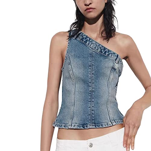 PDYLZWZY Denim Tube Korsett Top für Damen Trägerloses Denim-Kropf-Oberteil Push Up Bustier Ärmelloses Tank Top Rückenfrei Schulterfrei Jean Korsett Top (Blue, M) von PDYLZWZY