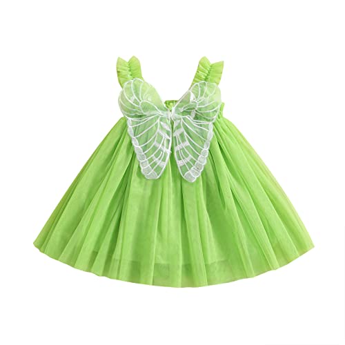 PDYLZWZY Grüne Feenkostüm für Mädchen Halloween -Partys, ärmelloses geschichtete Prinzessinkleid mit Schmetterlingsdekor Tinkerbell Fairy Dress Up Kostüm (Green, 12-18 M) von PDYLZWZY