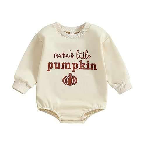 PDYLZWZY Halloween Baby Mädchen Outfit Blase lange Ärmel Sweatshirt Strampler Kürbis Druck Herbst Bodysuit Halloween Kleidung Herbst Kleidung (Apricot, 0-3 Months) von PDYLZWZY