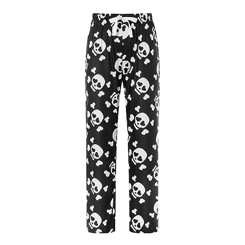 PDYLZWZY Halloween-Pyjamahose für Damen,Damen-Pyjama mit elastischem Bund und Totenkopf-Aufdruck, niedlich, weich, lang, Lounge-Hose, Damen-Pyjama, Pj Jammies, Geschenk (Black, M) von PDYLZWZY