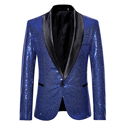 PDYLZWZY Herren Pailletten Blazer Casual EIN-Knopf-Anzug Slim Fit Anzug Blazer Mantel Jacke Performance-Kostüm für Hochzeit und Party (Blau, L) von PDYLZWZY