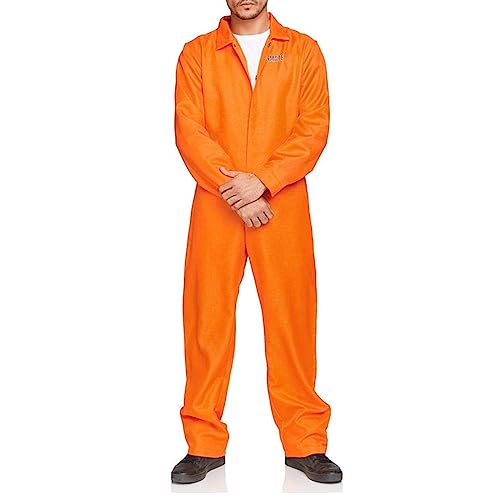 PDYLZWZY Jail Kostüme Letter Print Langarm Gefängnis Jumpsuit für Erwachsene Kleinkinder Rollenspiel Party Cosplay Outfits Gefängnis Insasse Halloween Kostüm Unisex Jail Criminal (Men Orange, L) von PDYLZWZY