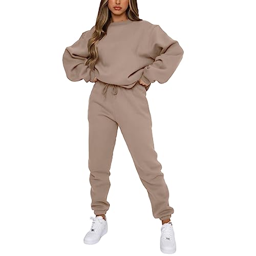 PDYLZWZY Jogger Sets für Damen 2 Stück Trainingsanzug Outfits Langarm Pullover Sweatshirt Hose Set Trainingsanzug (Khaki, L) von PDYLZWZY