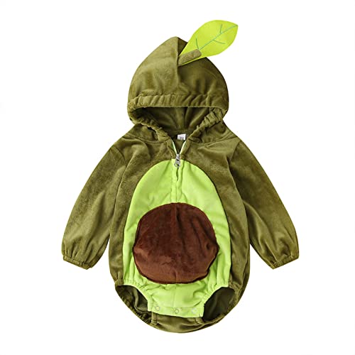 PDYLZWZY Kleinkind Kleinkind Baby Junge Mädchen Avocado Kostüm lange Ärmel Reißverschluss mit Kapuze Strampler Samt Halloween Overall Outfit (green, 18-24 Months) von PDYLZWZY