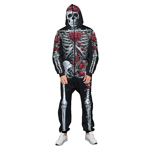 PDYLZWZY Skelett Halloween Kostüm für Erwachsene - Unisex Overall Plüsch Schlafanzug Onesie, gemütlicher Einteiler Cosplay Kostüme für Männer (6, M) von PDYLZWZY