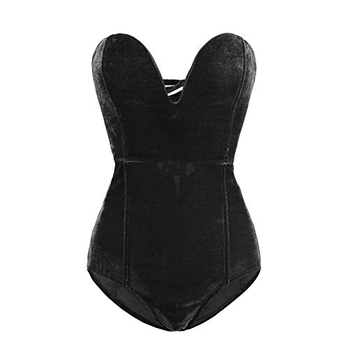 PDYLZWZY Vintage-Body aus Samt für Damen Tiefer V-trägerloser sexy Cross-Back-Bodysuit-Overall, Halloween-Bodysuit, Tube-Top-Trikot (Black, M) von PDYLZWZY