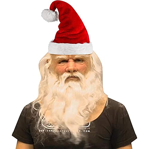 PDYLZWZY Weihnachtsmann Latex Maske Weihnachtskostüm Cosplay weißer Bart rote Mütze für Erwachsene Phantasie realistisch für Weihnachten Cosplay Requisiten (B, Einheitsgröße) von PDYLZWZY