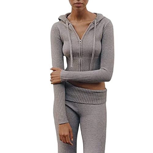 PDYLZWZY amen 2-teiliges Samt-Trainingsanzug-Set Herz-Print-Langarm-Crop-Reißverschluss-Hoodie und Jogginghose Y2K Trainingsanzug-Set (Grey set #1, S) von PDYLZWZY