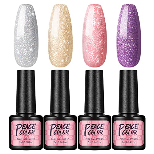 PEACECOLOR 4 Stück UV Gel Nagellack Set, UV Nagellack UV Farbgel Set, Gel Nail Polish für Anfänger und Profis von PEACECOLOR