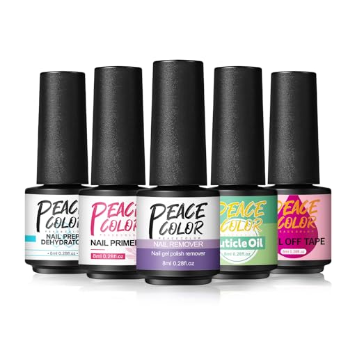 PEACECOLOR Dehydrator Nail Prep and Nail Primer Anti-Freezing Peel Off Gel Cuticle Oil Nail Remover Nail Starter Kit for Acrylic Nails and Gel Polish Nail Art DIY Home von PEACECOLOR