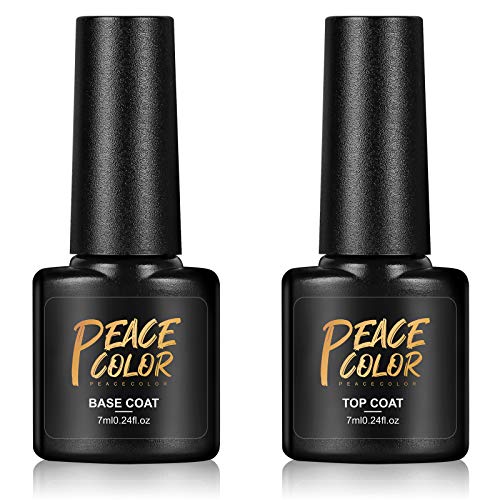 PEACECOLOR Gel Nägel Selber Starterset 1pcs 7ML Base Coat* 1pcs 7ML Topcoat, UV Lack Gel Nail Polish Set Gel Nagellack Soak-Off Gellack Set für Design von PEACECOLOR