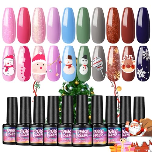 PEACECOLOR U V Nagellack Set, 10 Stück Gel Nagellack U V Farbgel Set, Pink Dunkelrot Soak Off U V Lack Gel Nail Polish für Nagel Design, Gel Nägel Selber Set von PEACECOLOR