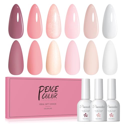PEACECOLOR UV Nagellack Set, 6 Farben Nude Rosa Weiß Nagellack Gel für DIY Nail Art Kit Soak-Off Nägel Set Nail Polish Maniküre Set für Anfänger 10ML Gel Nagel von PEACECOLOR