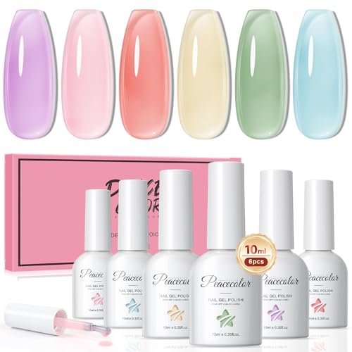 PEACECOLOR UV Nagellack Transparent, 6 Farben Jelly Gel Nail Polish Transparent Soak Off UV LED Nagellack Pink Rose Nagel Gelnägel Set von PEACECOLOR