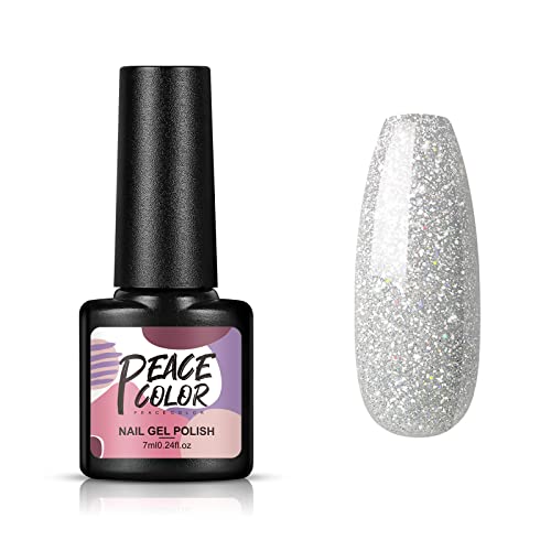 PEACECOLOR UV Nagellack Twilight Weiß, Glitter Nail UV Farbgel Nails, 7ML UV Gellack Polish Perfekt für Anfänger von PEACECOLOR