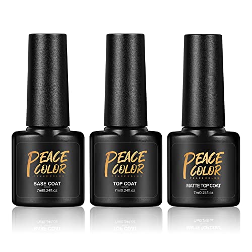 Peacecolor Base Coat Top Coat Set, 3 * 7ml Gel Nail Polish U V/LED Soak Off Base Top Coat Matte Top Coat für Nagellack Gel Nail Design von PEACECOLOR