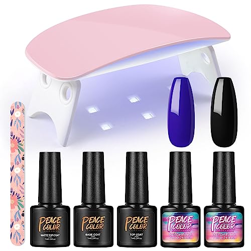 Peacecolor Gel Nagellack Kit mit U V Licht 2Pcs Gel Polish Matte mit Top Base Coat Nail Art Tool Starter Kit von PEACECOLOR