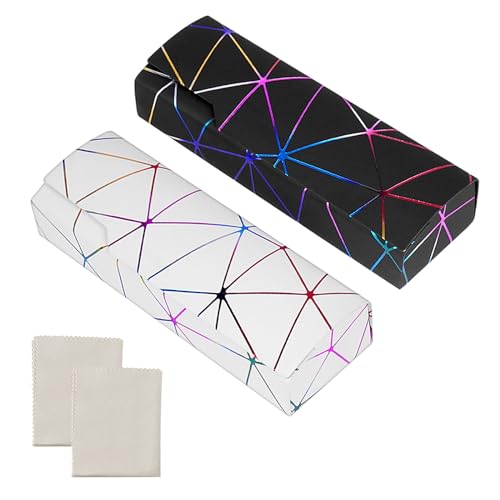 PEAKTOP 2 Stück Hardcase Brillenetui, Tragbares Brillenetui, Gläser mit Brillenputztuch Damen Männer, Mehrzweck PU Leder Gläser für Brillen Sonnenbrille Lesebrillen von PEAKTOP