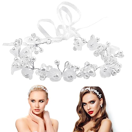 PEALOVCOM Braut Haarschmuck Perlen Hochzeit Kommunion Stirnband Braut Kopfschmuck Haarkranz Weiß Perle Stirnband mit verstellbarem Chiffon-Band für Braut Brautjungfer Blumenmädchen Damen Mädchen PEALOVCOM Braut Haarschmuck Perlen Hochzeit Kommunion Stirnband Braut Kopfschmuck Haarkranz Weiß Perle Stirnband mit verstellbarem Chiffon-Band für Braut Brautjungfer Blumenmädchen Damen Mädchen von PEALOVCOM