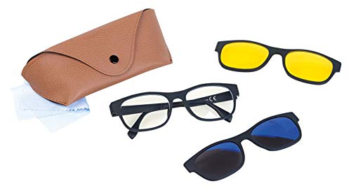 PEARL Brille Magnet Sonnenclip: 3in1-Bildschirm-Brille mit magnetischem Sonnen- und Nachtsicht-Aufsatz (Bildschirm Schutzbrille, Sonnenbrillen, Aufsteck Sonnenbrille) von PEARL