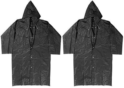 PEARL Regencape: Regenmantel mit Kapuze, Universalgröße, schwarz, 2er-Set (Regenmantel Damen, Regencape Damen, Regenjacke faltbar Gürteltasche) von PEARL