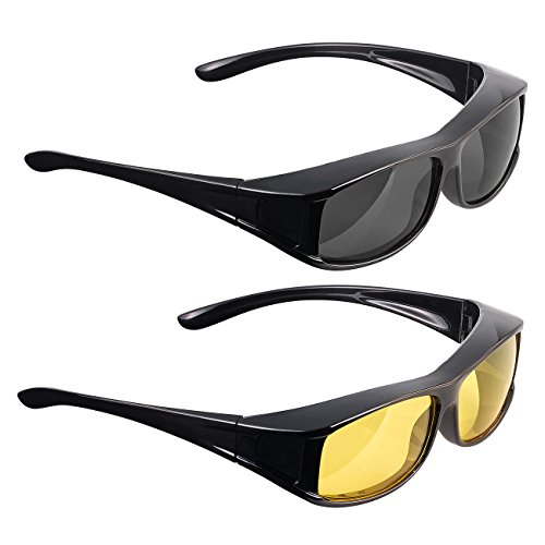 PEARL Pro Brille: Überziehbrillen "Day Vision Pro" und "Night Vision Pro", 2er-Set (Überziehbrille Herren, Überziehsonnenbrillen, Sonnenbrille Überzieher) von PEARL