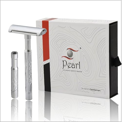 Pearl K2 Doppelgriff-Sicherheitsrasierer mit Messing-Metallgriff – Premium-Rasierer mit zwei Griffen (lang und kurz) und 10 hochwertigen Edelstahl-Klingen für eine glatte und reizfreie Rasur von PEARL