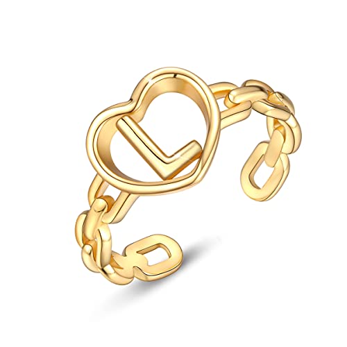 PEARLOVE Ring Damen 925 Sterling Silber Verstellbarer Initiale Ring Stapelbar 18K vergoldet A-Z Offener Buchstaben Gold Ringe von PEARLOVE