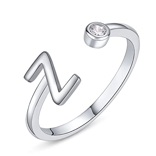 PEARLOVE Damen Mädchen Buchstabe Ring, 925 Sterling Silber Verstellbare Offener Ring mit Buchstaben für Frauen Stapelbare Alphabet ringe von A bis Z von PEARLOVE