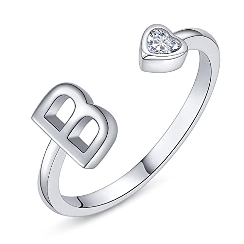 PEARLOVE Damen Mädchen Buchstabe Ring, 925 Sterling Silber Verstellbare Offener Ring mit Buchstaben für Frauen Stapelbare Alphabet ringe von A bis Z von PEARLOVE