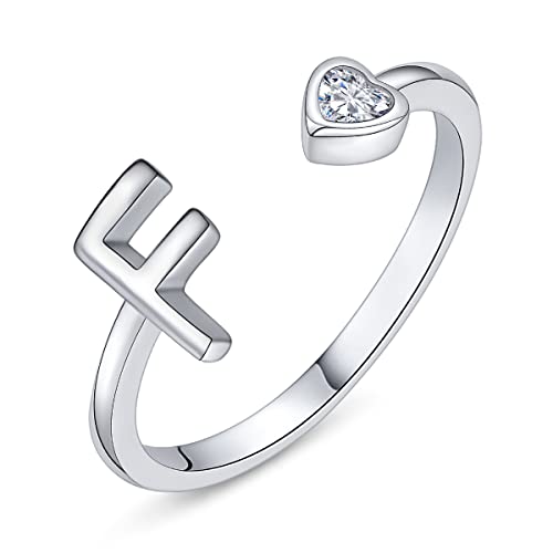 PEARLOVE Damen Mädchen Buchstabe Ring, 925 Sterling Silber Verstellbare Offener Ring mit Buchstaben für Frauen Stapelbare Alphabet ringe von A bis Z von PEARLOVE