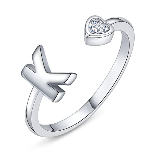 PEARLOVE Damen Mädchen Buchstabe Ring, 925 Sterling Silber Verstellbare Offener Ring mit Buchstaben für Frauen Stapelbare Alphabet ringe von A bis Z von PEARLOVE