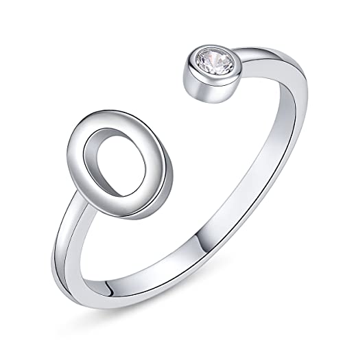 PEARLOVE Damen Mädchen Buchstabe Ring, 925 Sterling Silber Verstellbare Offener Ring mit Buchstaben für Frauen Stapelbare Alphabet ringe von A bis Z von PEARLOVE