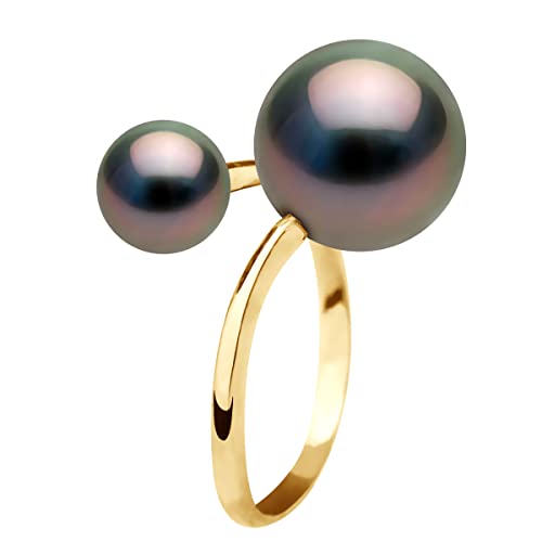 PEARLS & COLORS - DUO-Ring - Echte Tahiti-Zuchtperlen Rund 7-8 mm und 11-12 mm - Qualität A+ - Erhältlich in Gelb- und Weißgold - Damenschmuck von PEARLS & COLORS NATURAL FINE PEARLS