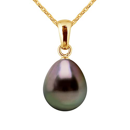 PEARLS & COLORS - Echter Tahiti-Zuchtperlenanhänger Birne 9-10 mm - Qualität A+ - Erhältlich in Gelb- und Weißgold - KETTE OFFEN - Damenschmuck von PEARLS & COLORS NATURAL FINE PEARLS