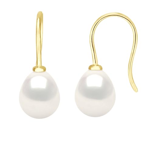 PEARLS & COLORS - Hängeohrringe Echte Zuchtperlen in Birnenform 7-8 mm - Qualität AAA+ - Gelbgold und Weißgold - Schmuck für Frauen von PEARLS & COLORS NATURAL FINE PEARLS